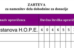 Del dohodnine lahko namenite Humanitarni ustanovi H.O.P.E.